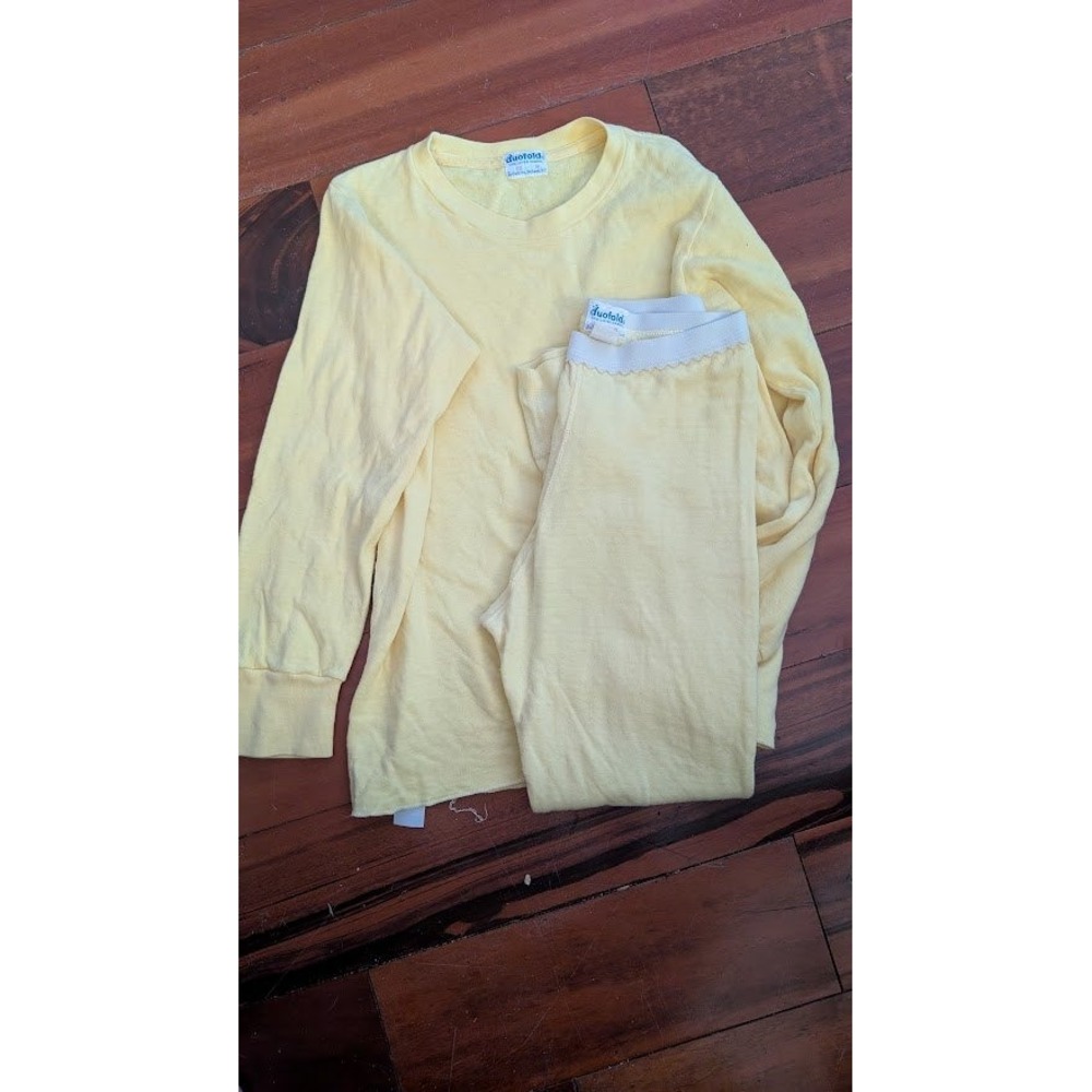 Vintage Duofold Kids Pajama Set Thermal Underwear Yellow Size 10